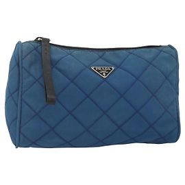 Prada Tasche Nylon Blau Silber Auth bs34108 Silber Blau