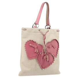 SAINT LAURENT Borsa Tote Kahala Canvas Beige Argento Auth LNZ702 Argento Beige
