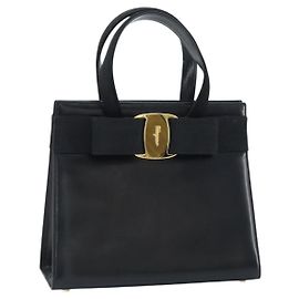 Borsa a mano Vala in pelle nera e oro di Salvatore Ferragamo Auth gh1876 Nero D'oro