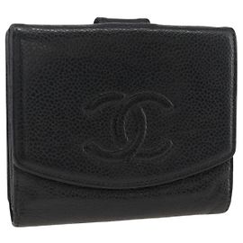 Portafoglio Bifold CHANEL in Pelle Caviar Nera Oro CC Auth bs34185 Nero D'oro