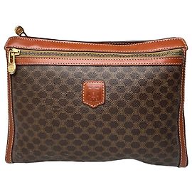 Céline Vintage Celine Paris Triomphe Monogramm Leder Clutch Braun Braun