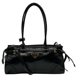Prada Black Leather Medium Bonnie Shoulder Bag Black