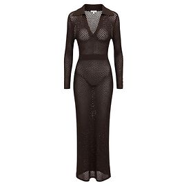 Vestido maxi de manga longa Freya em ponto aberto marrom chocolate A.L.C. com forro Marrom