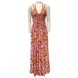 Ulla Johnson Pink Hibiscus Seiden Maxi Kleid Pink