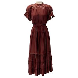 Bordeaux Baumwollkleid mit Rüschen Fia von Ulla Johnson Rot