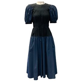 Vestido Marte de algodón azul marino / negro con mangas abullonadas de Ulla Johnson Azul marino