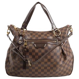 Sac à main Louis Vuitton Evora MM Damier Ebene 2Way en marron Rouge