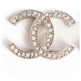 Chanel CC Brosche Silber Metall Strass Silber