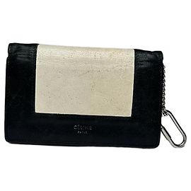 Céline Carteira de chave em couro vintage Celine Paris preta e branca Preto