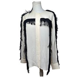 Chloé Vintage Chloe Seidenfederhemd M Weiß Schwarz Weiß