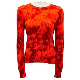 Langärmliger Pullover mit Rundhalsausschnitt in orange / rotem Blumenmuster von Dries Van Noten Orange
