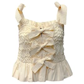 Ulla Johnson Cream Cotton Ruched Bow Front Top Beige