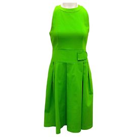 Robe midi sans manches en coton avec découpe Kelly Green Akris Punto Vert