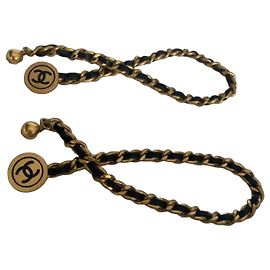 Chanel Cufflinks Black Leather Gold Hardware Black Gold hardware