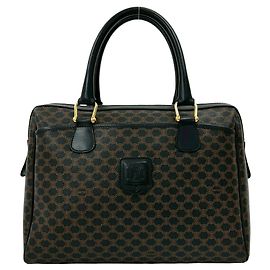 Céline Bolsa CELINE Vintage Macadam Blazon Triomphe Pattern Marrom Preto