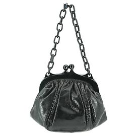 Fendi Vintage Rare Black Leather Small Handbag Lucite Chain Black