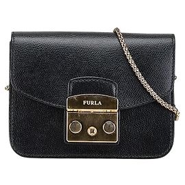 Bolsa de Ombro de Couro Furla Chain Preto Dourado