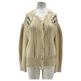 Rouje Cremefarbener Cardigan mit Wollblumen Beige