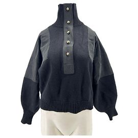 Sessun Pull noir bi-matière en laine Noir