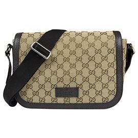 Borsa Messenger Gucci in Canvas GG Beige Marrone scuro