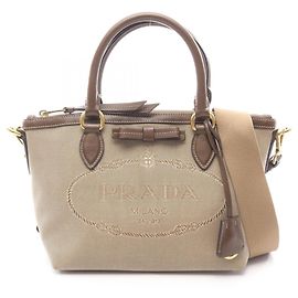 Prada LOGO JACQUARD 2-Way Handbag Brown