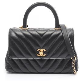 Borsa Chanel Coco Handle Flap V-Stitch Chevron Nero