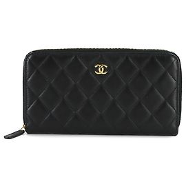 Chanel Matelasse Classic Long Zip Wallet Black