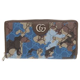 Gucci GG Camouflage Pattern Long Wallet Blue Beige