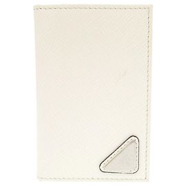 Prada Saffiano Triangle White Card Case White