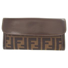 Fendi Zucca Pattern Brown Long Wallet Brown