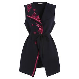 Dior Gilet in seta blu navy con ricami floreali Blu scuro