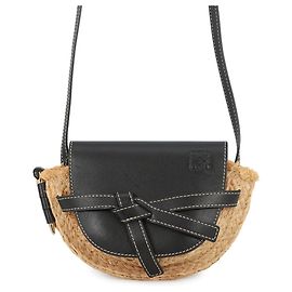 Borsa a Spalla Loewe Gate Mini in Pelle e Rafia Nero