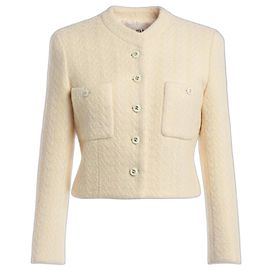CHANEL Tweed Bouclé Jacket Cream Wool Size 40 Cream