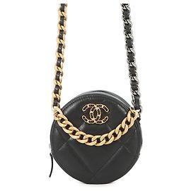 Bolsa de ombro de couro de cordeiro matelassé Chanel 19 com corrente Preto