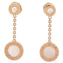 NEW BULGARI BVLGARI 18K ROSE GOLD DIAMOND DROP EARRINGS Golden