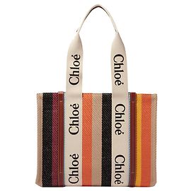 Chloé Woody Medium Tote Bag Braun Beige
