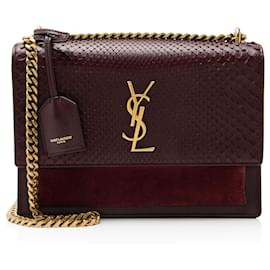 Saint Laurent Python Suede Monogram Sunset Medium Shoulder Bag Red