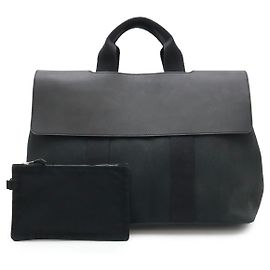 Hermès Hermes Valparaiso MM Canvas Leather Tote Bag Black