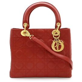 Lady Dior Cannage Lederhandtasche rot Rot