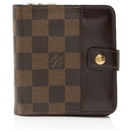 Portefeuille compact zippé Damier Ébène vintage Louis Vuitton Marron