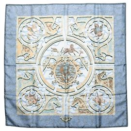 Sciarpa Hermès Carré 90 PEINTRE DU CHEVAL Blu Verde