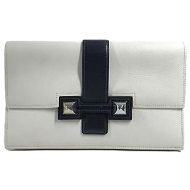 Hermès Hermes Vintage Medor Clutch Bag White Navy blue