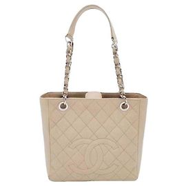 Bolsa de compras pequena Chanel em couro caviar bege Bege