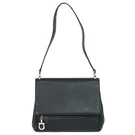 Bolsa de Ombro Gancini em Couro Salvatore Ferragamo Preto