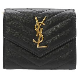 Yves Saint Laurent Leather Compact Tri-fold Wallet Black