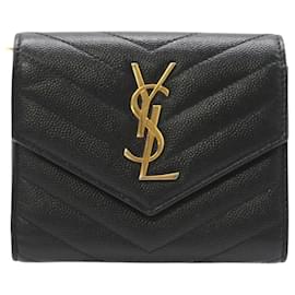 Portefeuille compact en cuir Yves Saint Laurent à trois volets Noir