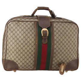 Bolsa Boston em PVC bege e dourado da linha Sherry GG Supreme da GUCCI Auth BSZ227 Bege Dourado