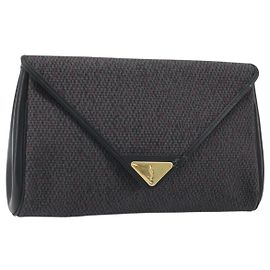 SAINT LAURENT Pochette en Cuir Toile Noir Or Auth am11073A Noir Doré