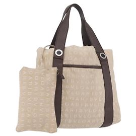 Bulgari BVLGARI Tote Bag Canvas Beige Silver Auth BA11649 Silvery Beige