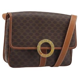 Céline Bolsa de Ombro em Lona Macadam CELINE em Couro PVC Marrom Dourado Auth LNZ873A Marrom Dourado